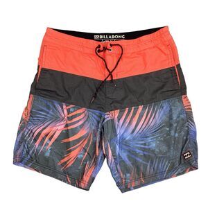 Billabong Swimming Trunks Men's 30 Orange Gray Blue Palm Recycler Series Lo Tide